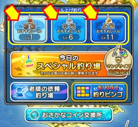 画像／釣り場の中の初級、中級、上級